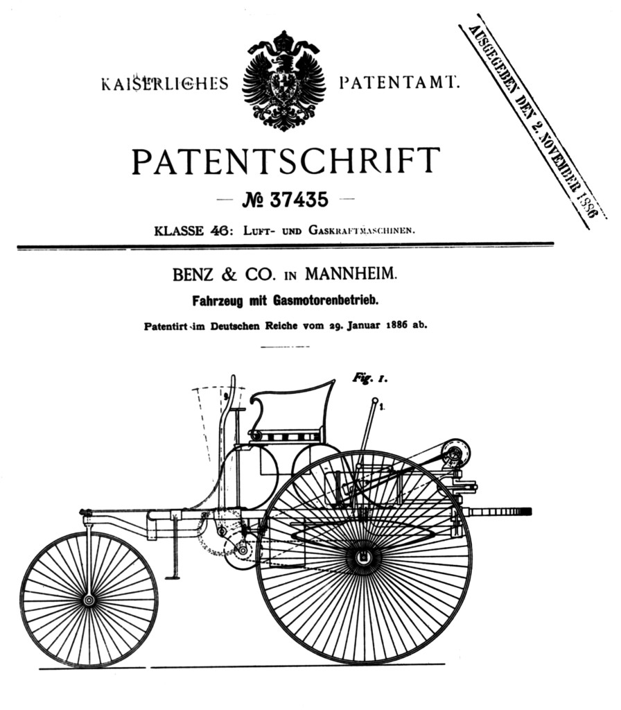 Benz-Patenturkunde, DRP 37435 von 1886